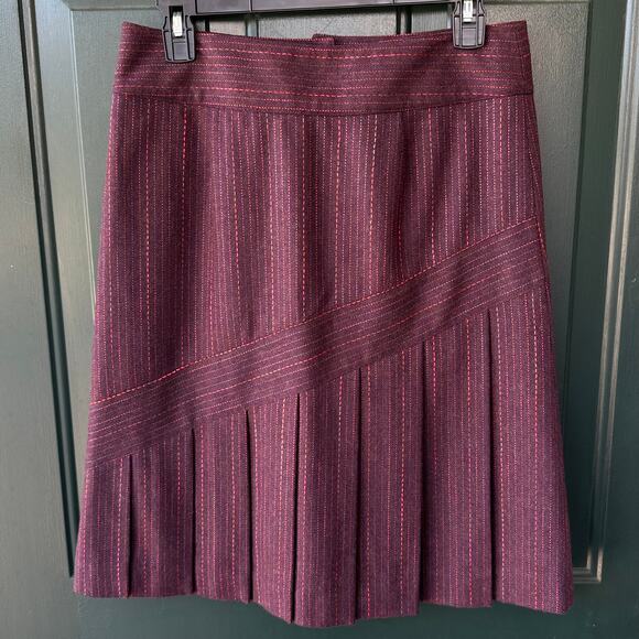 NWOT Original Penguin Wool Blend Skirt 6 Burgundy Striped Pleated Mod Academia - Picture 1 of 7